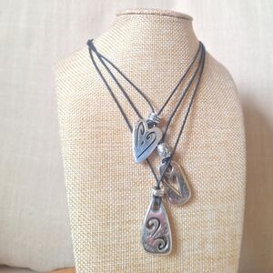 Brighton Brazilian Heart LayeredNecklace Three Strand Black Cord.